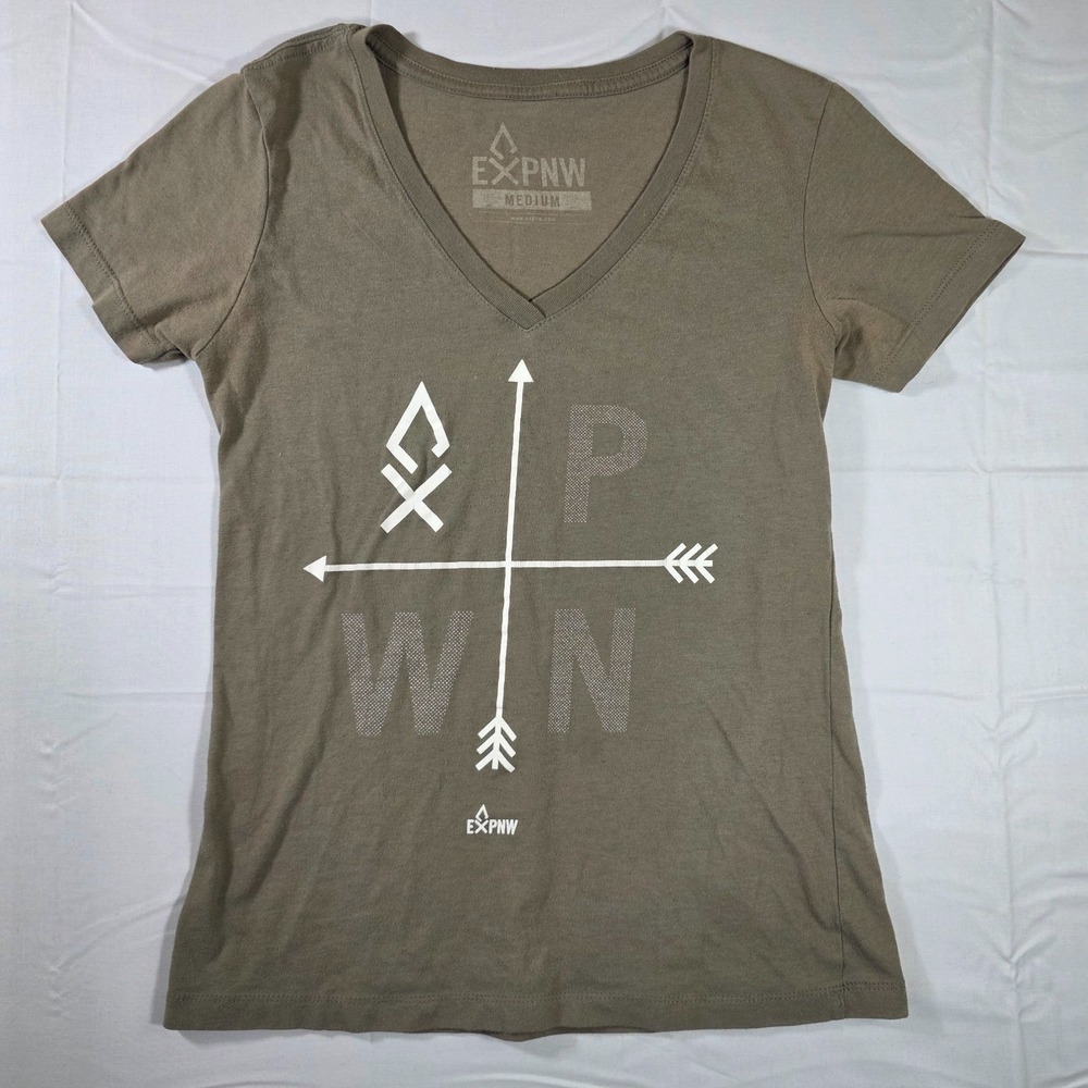 olive green EXPNW women's v-neck med t-shirt
